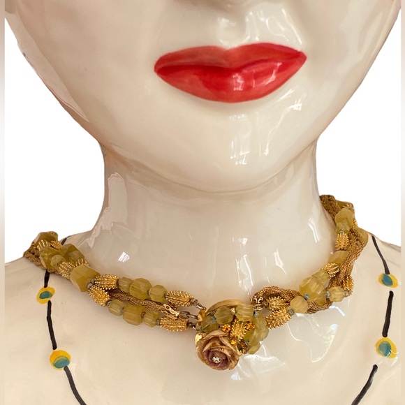 VINTAGE HATTIE CARNEGIE GLASS BEADED THREE STRAND TORSADE NECKLACE 20 3/4” - Picture 7 of 16